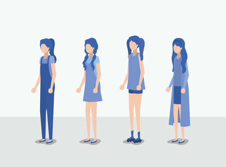 group of girls avatars characters vector illustration designのイラスト素材