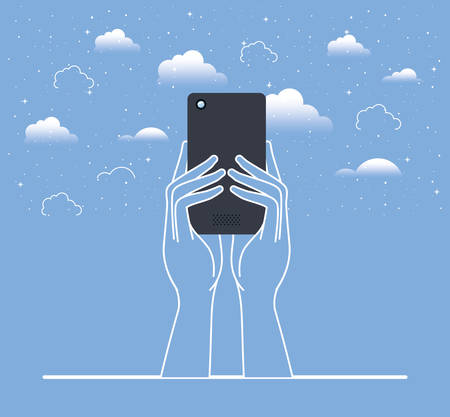 hands using smartphone in the sky vector illustration designのイラスト素材