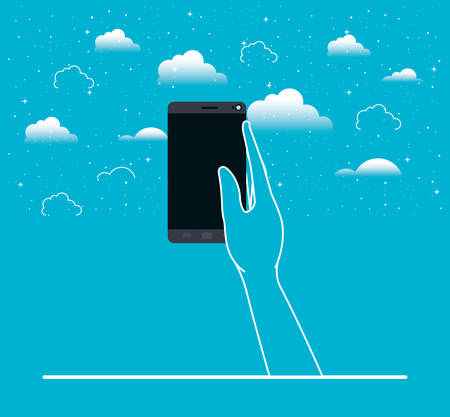 hand lifting smartphone in the sky vector illustration designのイラスト素材