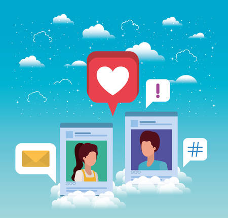 social media couple acounts templates vector illustration designのイラスト素材