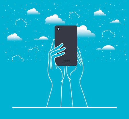hands using smartphone in the sky vector illustration designのイラスト素材