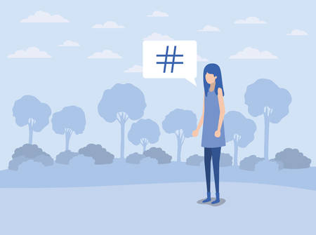 young woman with pound key in speech bubble on the camp vector illustrationのイラスト素材