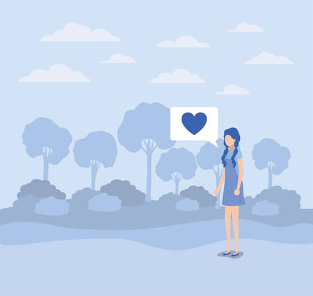 young woman with heart in speech bubble on the camp vector illustrationのイラスト素材