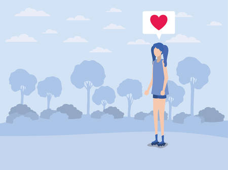 young woman with heart in speech bubble on the camp vector illustrationのイラスト素材