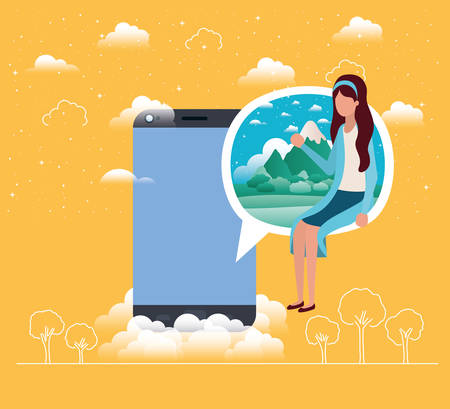 smartphone with woman in speech bubble vector illustration designのイラスト素材
