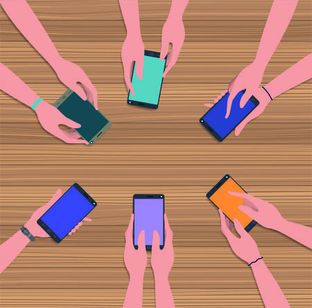 people using smartphones in the table vector illustration designのイラスト素材