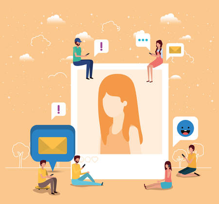 social community with woman profile picture vector illustration designのイラスト素材