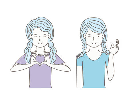 couple of girls talking avatars characters vector illustration designのイラスト素材