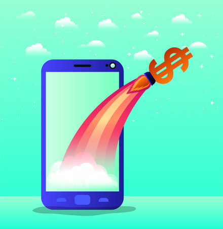 rocket start up with money symbol in smartphone vector illustration designのイラスト素材