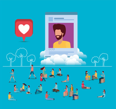 social community with man profile picture vector illustration design