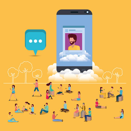 social community with smartphone vector illustration designのイラスト素材