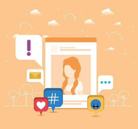 picture of woman in acount with trend set icons vector illustration designのイラスト素材