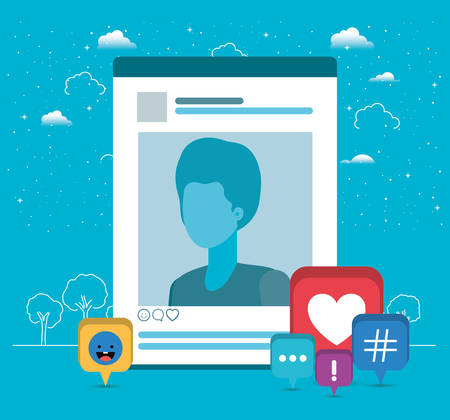 picture of man in acount with trend set icons vector illustration designのイラスト素材