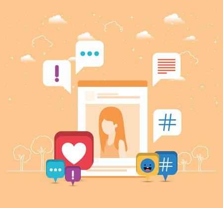 picture of woman in acount with trend set icons vector illustration designのイラスト素材