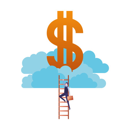 businessman with stair and dollar sign avatar character vector illustration desingのイラスト素材
