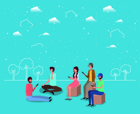 social community using smartphones vector illustration designのイラスト素材