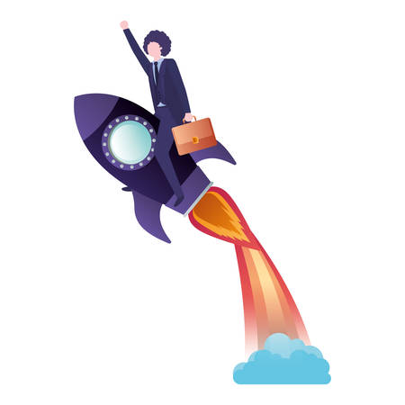 businessman with rocket avatar character vector illustration desingのイラスト素材