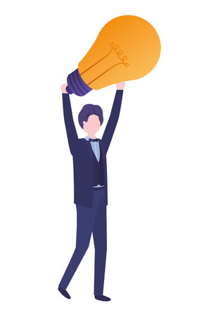 Businessman with lightbulb avatar character vector illustration desingのイラスト素材