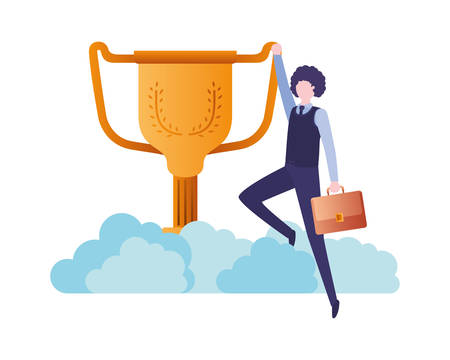 businessman in the clouds with trophy avatar character vector illustration desingのイラスト素材