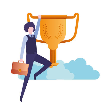 businessman in the clouds with trophy avatar character vector illustration desingのイラスト素材
