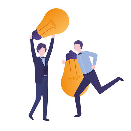 Businessmen with lightbulbs avatar character vector illustration desingのイラスト素材