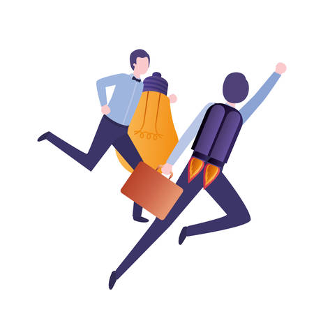 businessmen with rocket and light bulb character vector illustration desingのイラスト素材