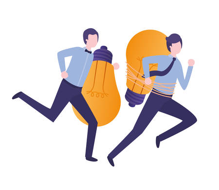 Businessmen with lightbulbs avatar character vector illustration desingのイラスト素材