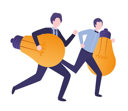 Businessmen with lightbulbs avatar character vector illustration desingのイラスト素材