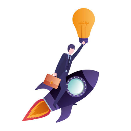 businessman on rocket and light bulb vector illustration desingのイラスト素材