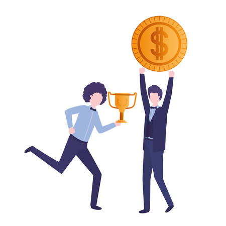 businessmen with trophy and coin character vector illustration desingのイラスト素材