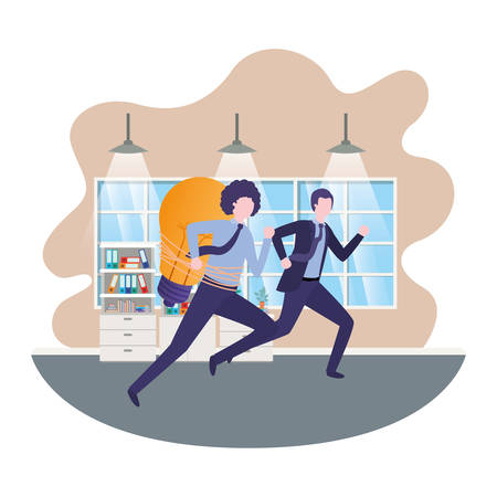 businessmen with lightbulb in living room vector illustration desingのイラスト素材