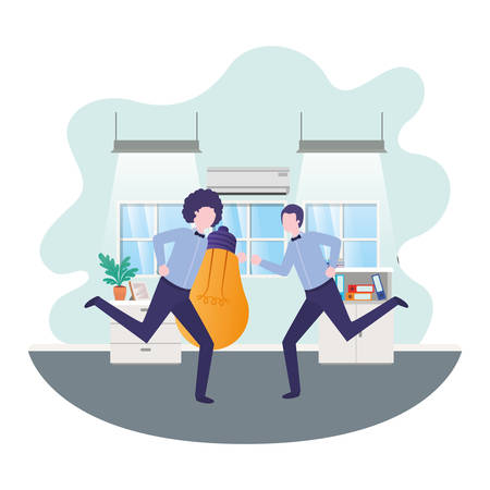 businessmen with lightbulb in living room vector illustration desingのイラスト素材