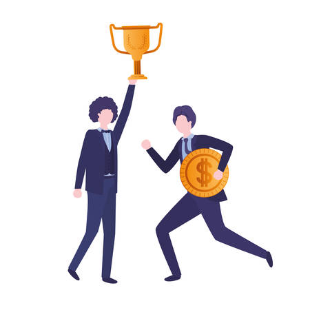 businessmen with trophy and coin character vector illustration desingのイラスト素材