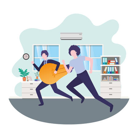 businessmen with lightbulb in living room vector illustration desingのイラスト素材