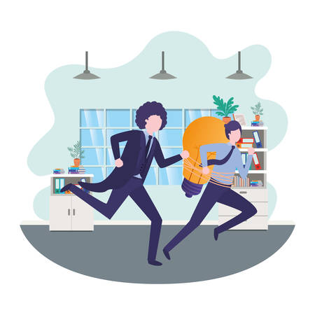 businessmen with lightbulb in living room vector illustration desingのイラスト素材