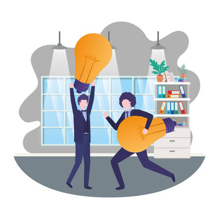 Businessmen with light bulbs in room vector illustration desingのイラスト素材