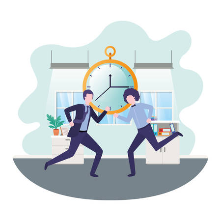 businessmen with clock in living room character vector illustration desingのイラスト素材