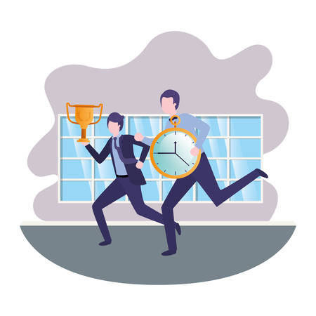 businessmen with clock and trophy in living room vector illustration designのイラスト素材