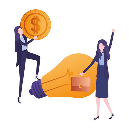 businesswomen with dollar and light bulb vector illustration desingのイラスト素材