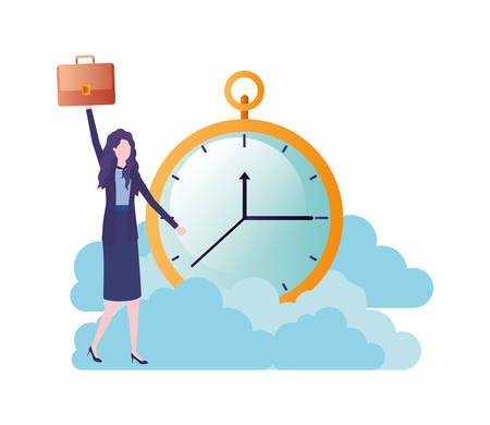 businesswoman with clock avatar character vector illustration desingのイラスト素材