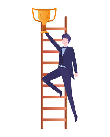 businessman with stair and trophy avatar character vector illustration desingのイラスト素材
