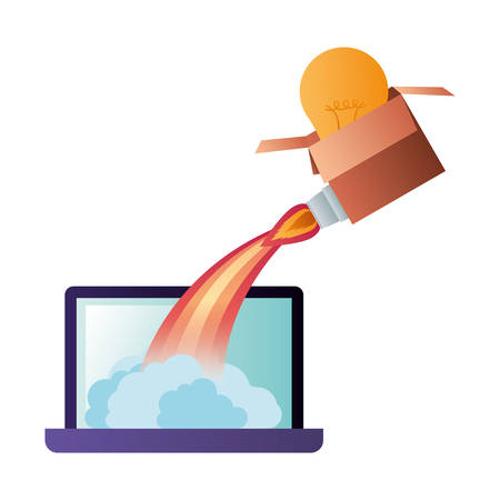 latop screen and box with bulbs rocket vector illustration desingのイラスト素材