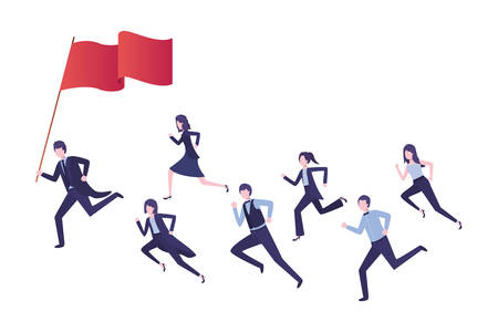 group of executives running with flag vector illustration designのイラスト素材
