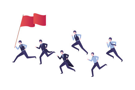 group of executives running with flag vector illustration designのイラスト素材