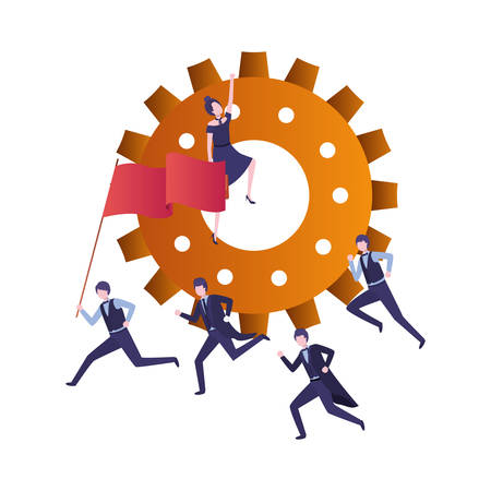 gear with group of businessmen avatar character vector illustration desingのイラスト素材