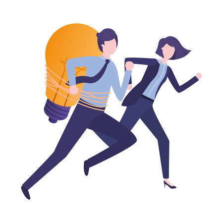 business couple with light bulb avatar character vector illustration desingのイラスト素材