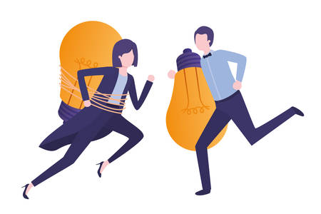 business couple with light bulbs avatar character vector illustration desingのイラスト素材