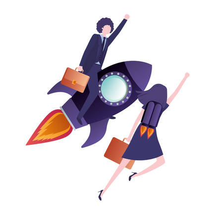 business couple with rocket avatar character vector illustration desingのイラスト素材