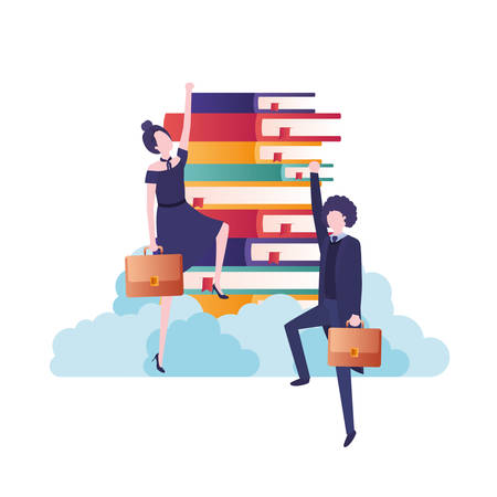 business couple with books avatar character vector illustration desingのイラスト素材