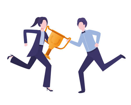 business couple with trophy avatar character vector illustration desingのイラスト素材